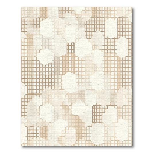 Neutral Tan Geometric Layered Hexagons Rug