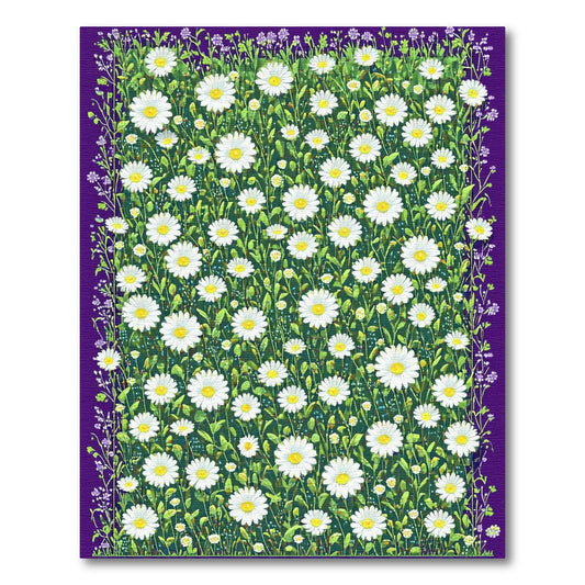 Lush White Daisies Green Meadow Purple Rug