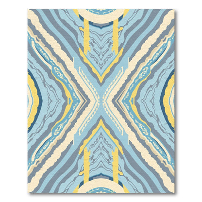 Blue Yellow Abstract Stripe Geometric Rug