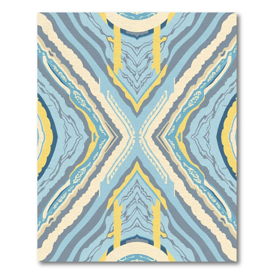 Blue Yellow Abstract Stripe Geometric Rug