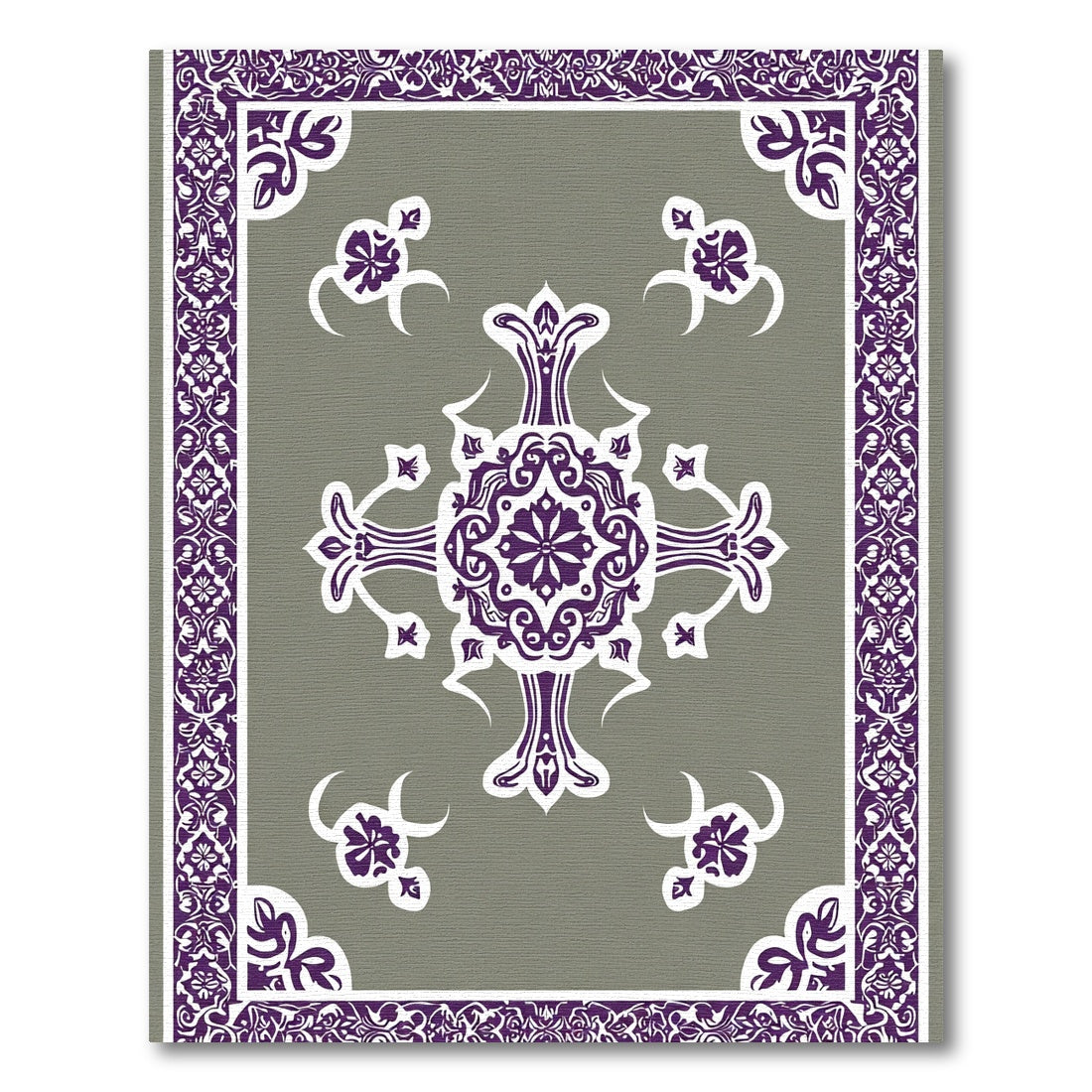Rich Plum Damask Floral Medallion Rug