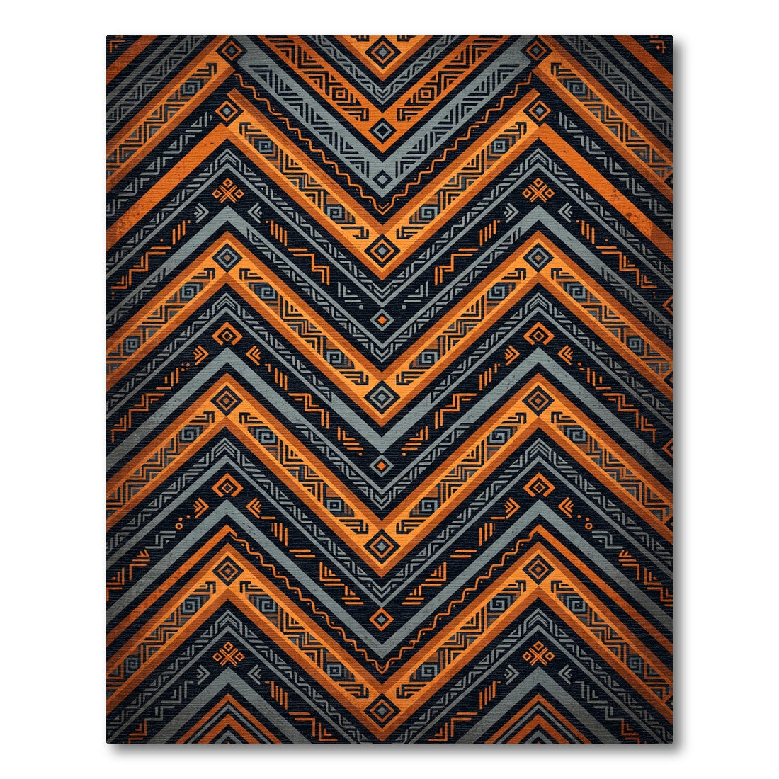 Bold Tribal Orange and Charcoal Chevron Rug