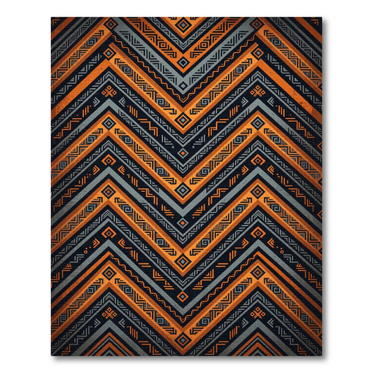 Bold Tribal Orange and Charcoal Chevron Rug