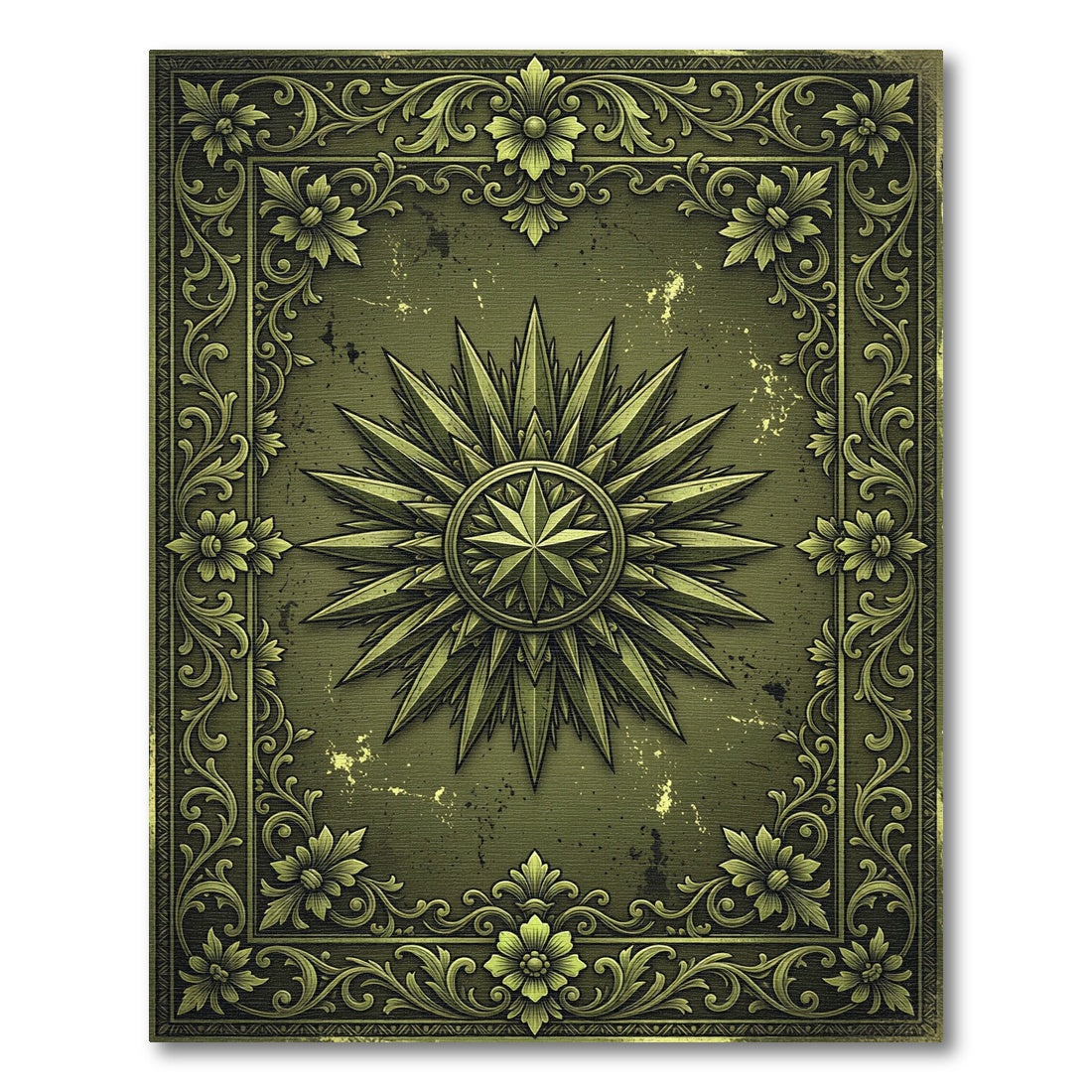 Vintage Olive Compass Rose Filigree Rug