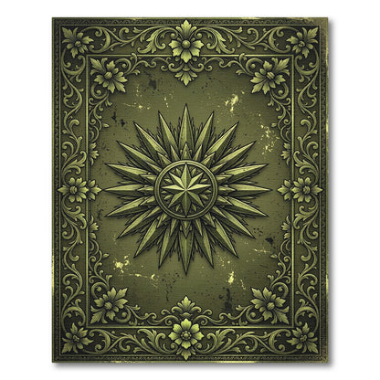 Vintage Olive Compass Rose Filigree Rug