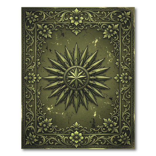 Vintage Olive Compass Rose Filigree Rug