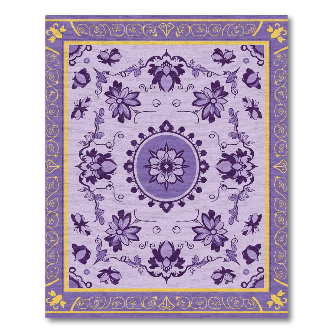 Lavender Purple Floral Medallion Border Rug