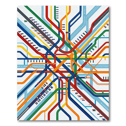 Multicolor Geometric Transit Map Art Rug