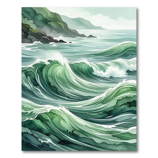 Emerald Coastal Ocean Wave Rug