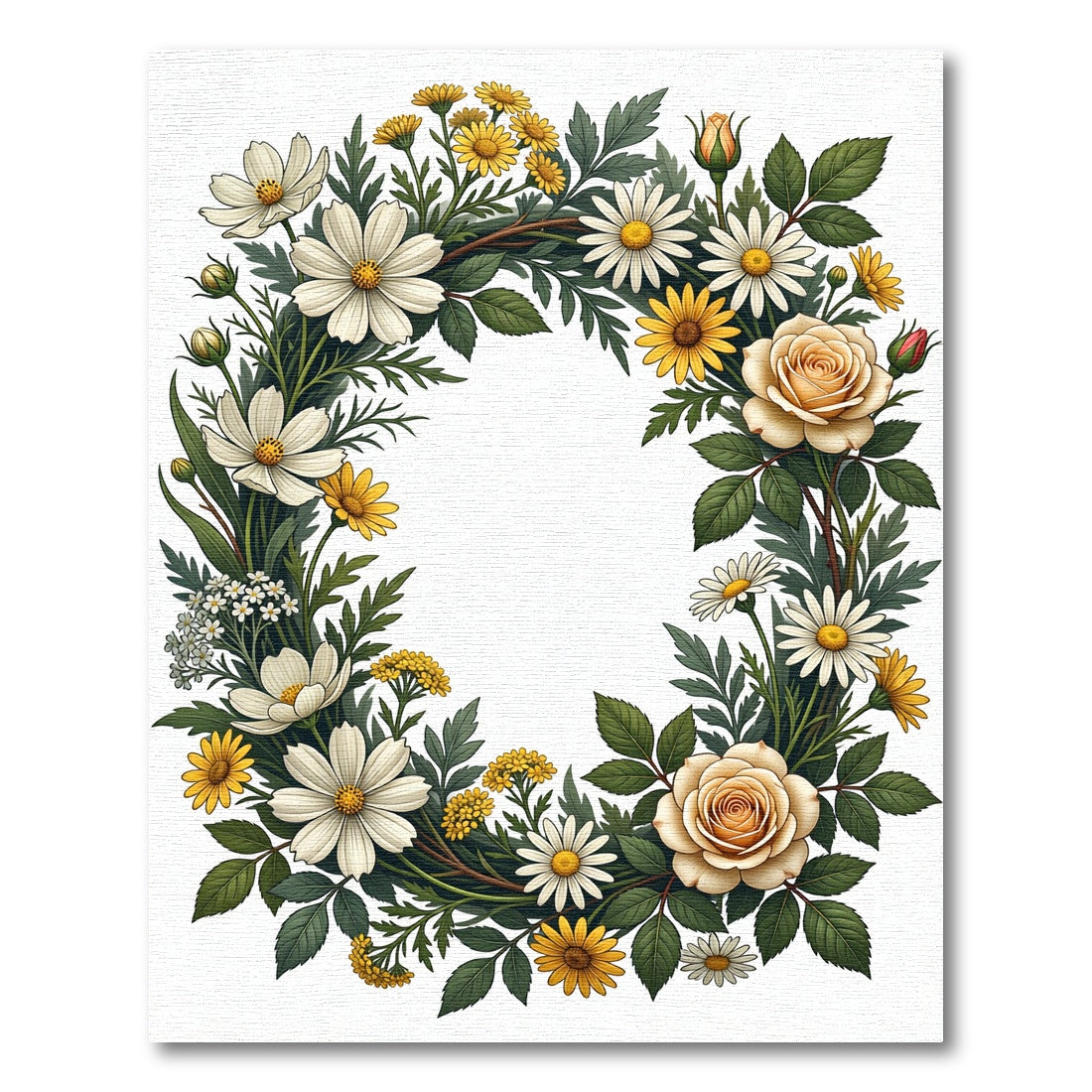 Elegant Cream Rose and Daisy Wreath Rug