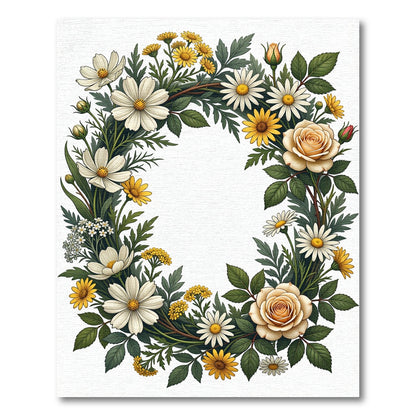 Elegant Cream Rose and Daisy Wreath Rug