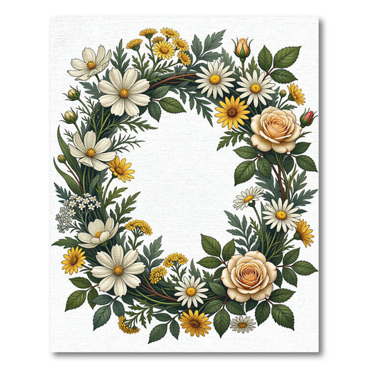 Elegant Cream Rose and Daisy Wreath Rug