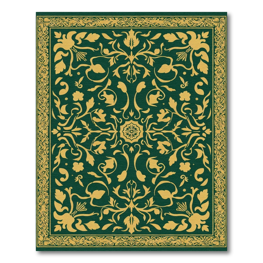 Emerald Golden Damask Floral Scroll Rug
