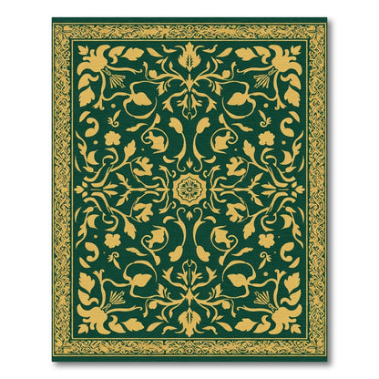 Emerald Golden Damask Floral Scroll Rug