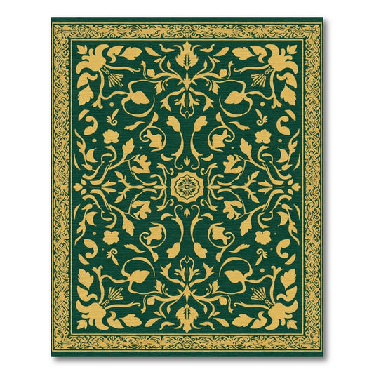 Emerald Golden Damask Floral Scroll Rug