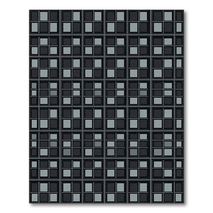Dark Gray Geometric Square Grid Rug
