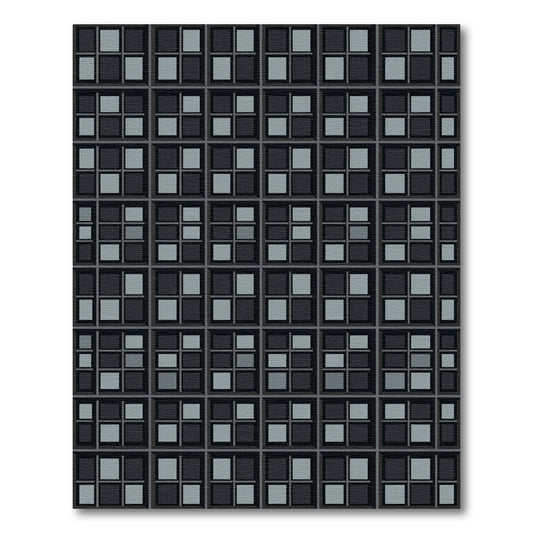 Dark Gray Geometric Square Grid Rug
