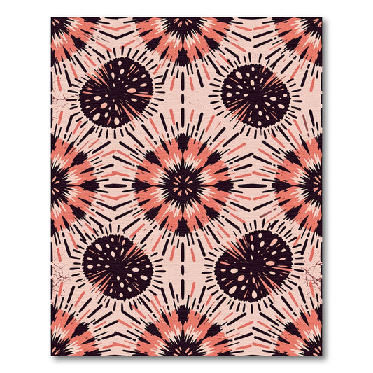 Coral Pink Burst Graphic Medallions Rug