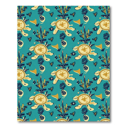Yellow Turtle Teal Floral Medallion Rug