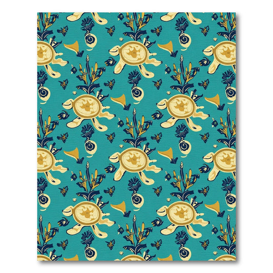 Yellow Turtle Teal Floral Medallion Rug