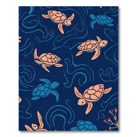 Coral Orange Blue Sea Turtle Swirls Rug