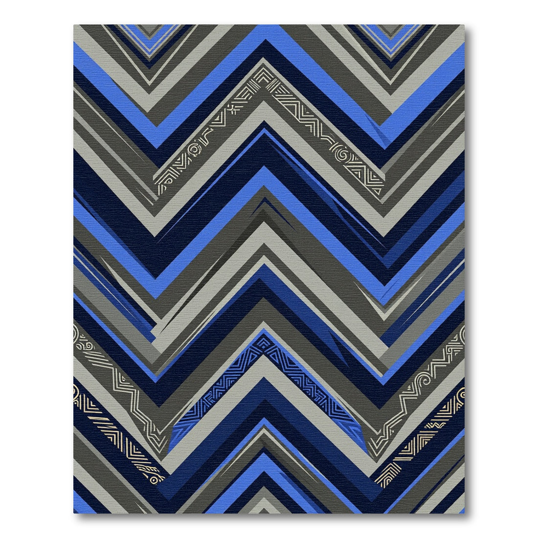 Blue Gray Geometric Chevron Tribal Rug