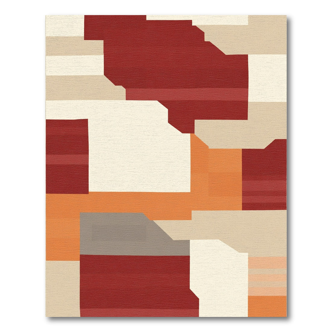 Crimson Orange Abstract Block Rug