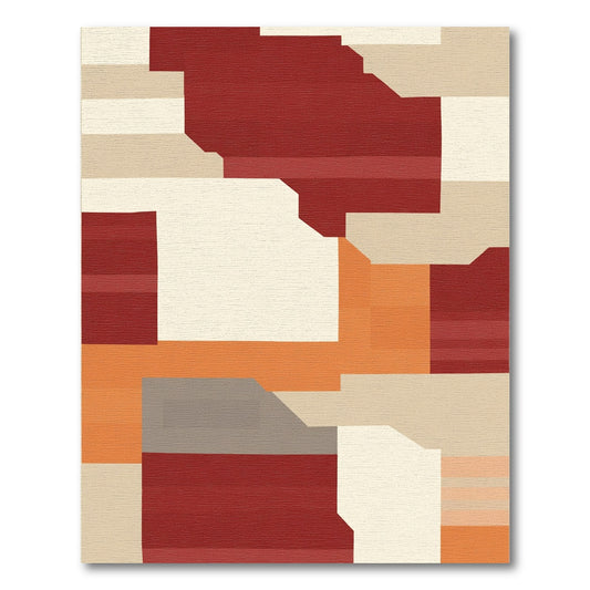 Crimson Orange Abstract Block Rug