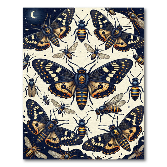 Celestial Moth and Hornet Nocturnal Art Rug