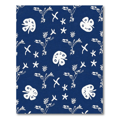 White Folk Art Botanical Sketch Rug