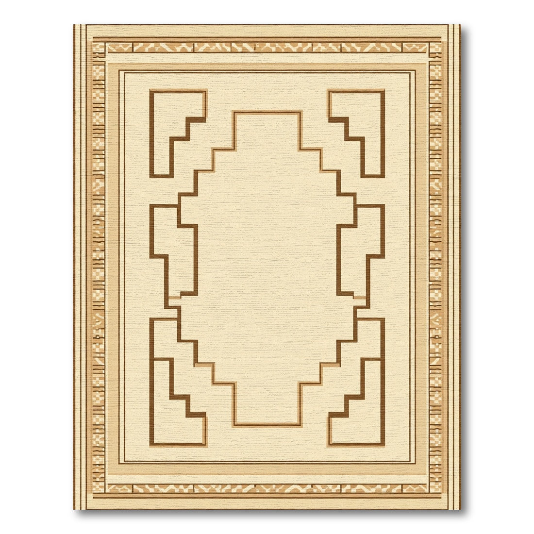 Earthy Tan Geometric Steps Frame Rug