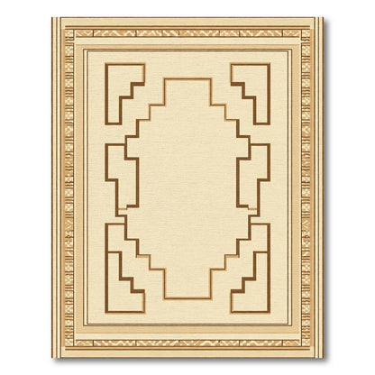 Earthy Tan Geometric Steps Frame Rug