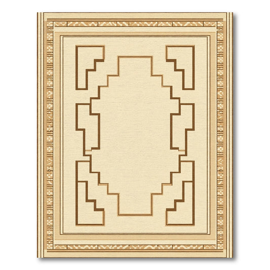 Earthy Tan Geometric Steps Frame Rug