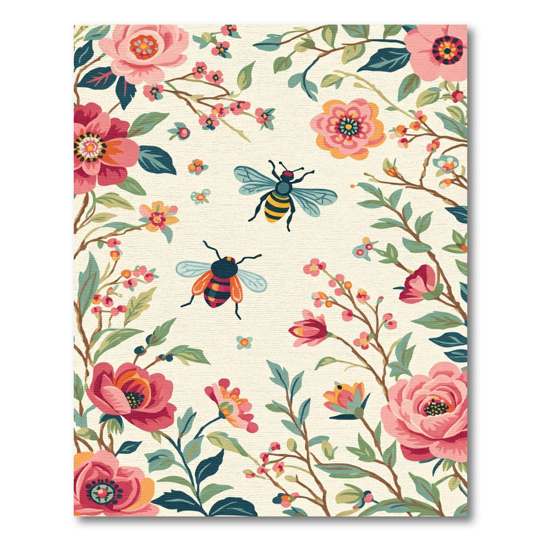 Whimsical Bees Watercolor Floral Garden Rug