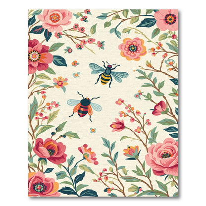 Whimsical Bees Watercolor Floral Garden Rug