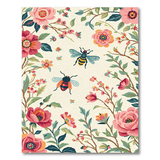 Whimsical Bees Watercolor Floral Garden Rug
