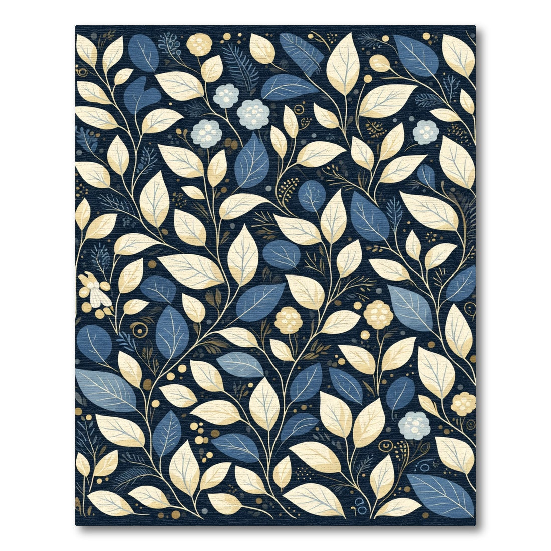 Navy Blue Cream Leafy Vine Rug