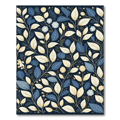 Navy Blue Cream Leafy Vine Rug
