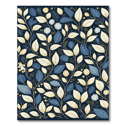 Navy Blue Cream Leafy Vine Rug