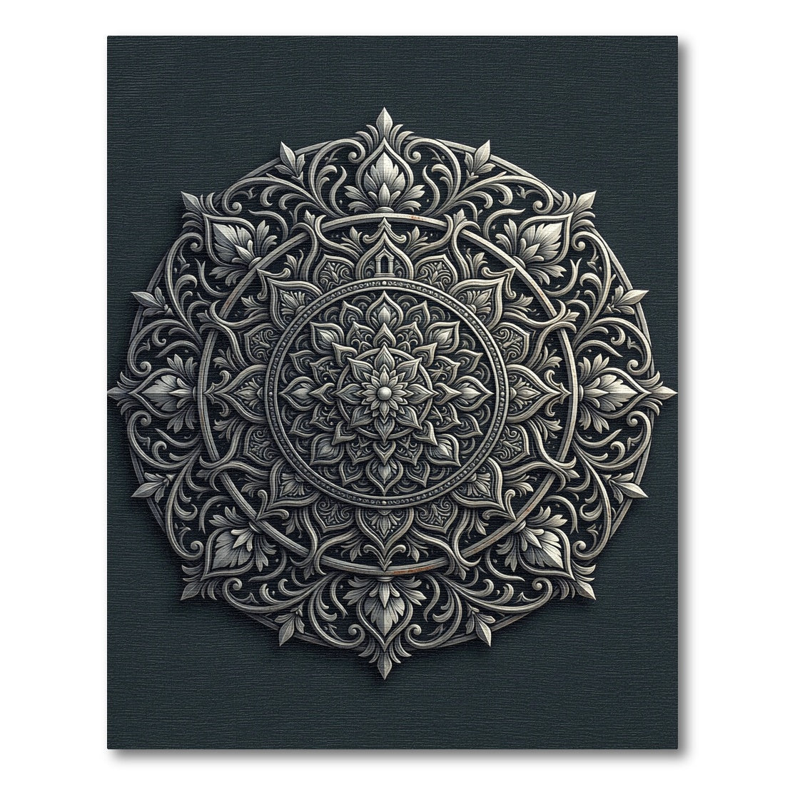 Ornate Silver Floral Mandala Medallion Rug