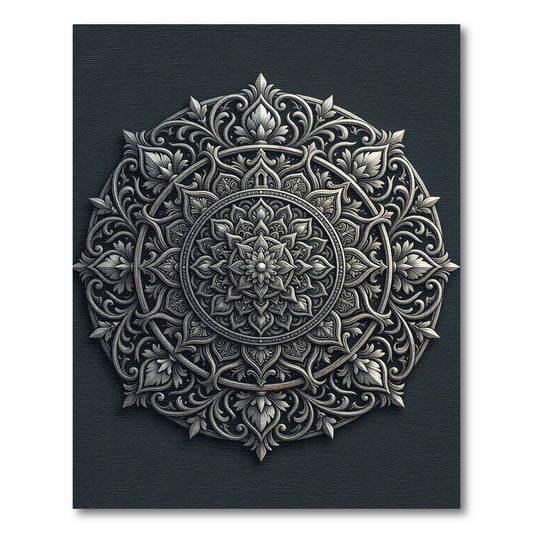 Ornate Silver Floral Mandala Medallion Rug
