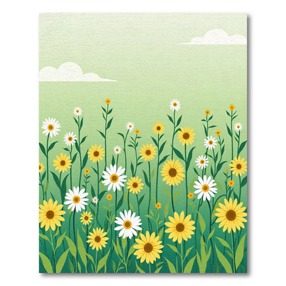 Vibrant Yellow White Floral Meadow Rug