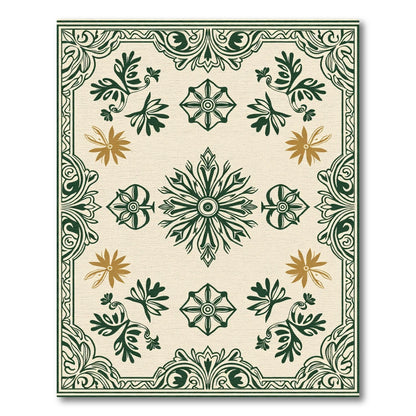 Green Ivory Floral Medallion Swirl Rug