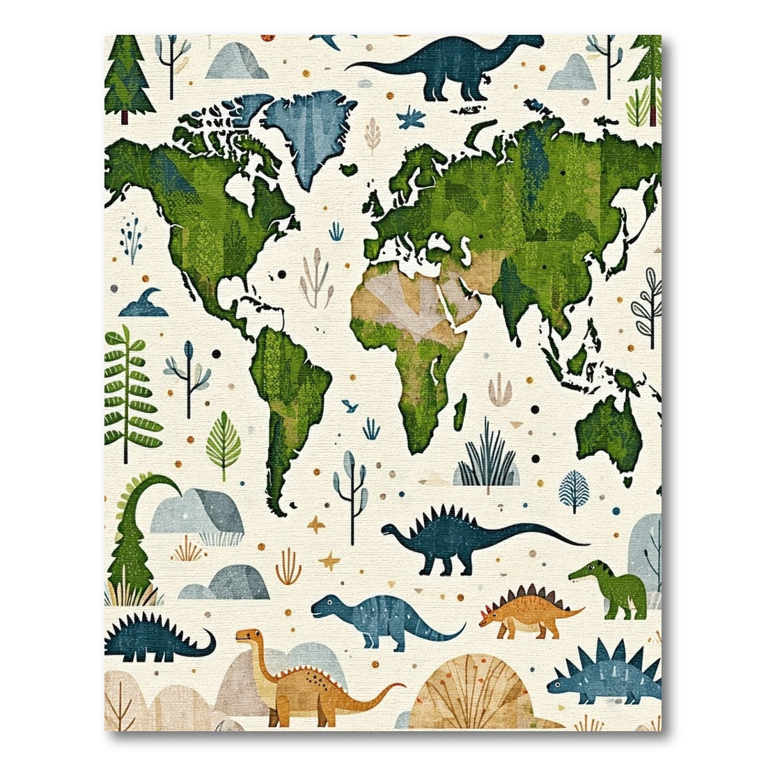 Whimsical Dinosaur World Map Rug