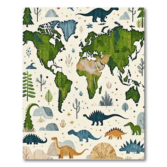 Whimsical Dinosaur World Map Rug