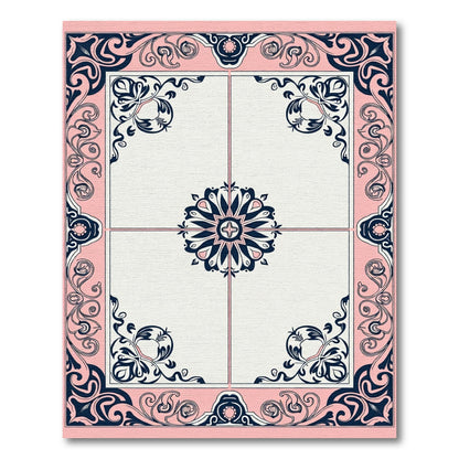 Pink Navy Floral Art Nouveau Border Rug
