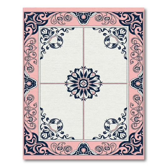 Pink Navy Floral Art Nouveau Border Rug