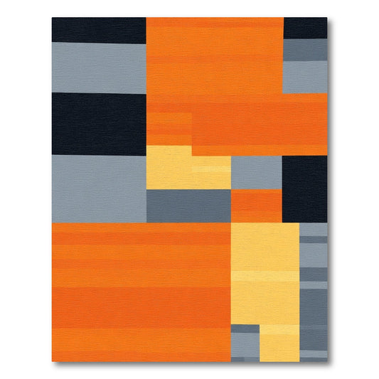 Bold Orange Black Geometric Blocks Rug