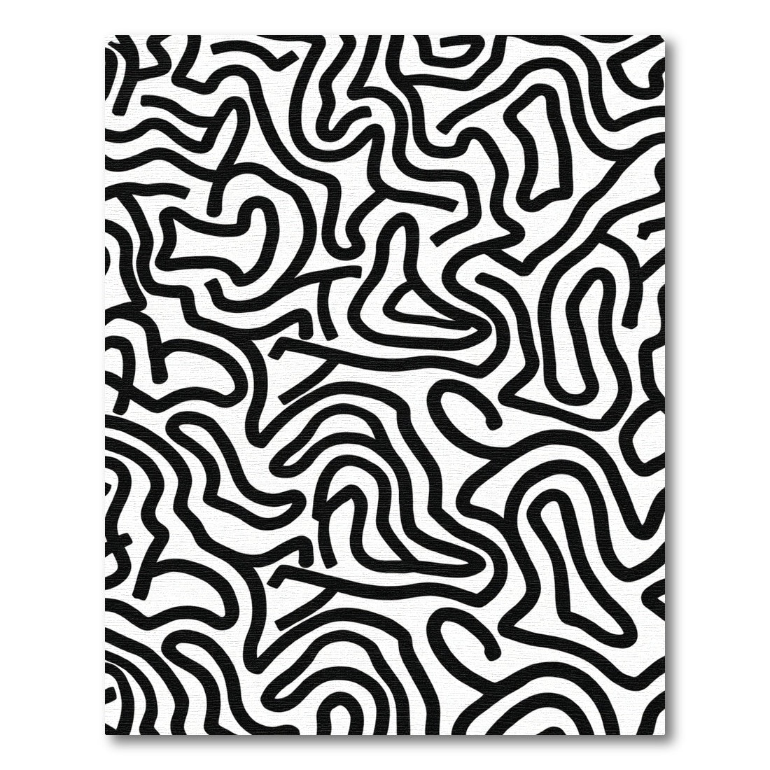 Black White Organic Abstract Lines Rug
