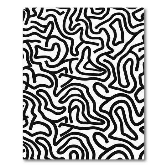 Black White Organic Abstract Lines Rug